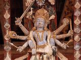 Kathmandu Changu Narayan 09 A Multi Armed Tantric Deity Carved In Wood On The Roof Strut Of Changu Narayan Temple